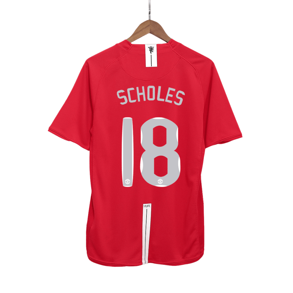 Retro Jersey SCHOLES #18 Manchester United Retro Jersey Home Soccer Shirt 2007/08 - UCL Final