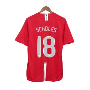 Retro Jersey SCHOLES #18 Manchester United Retro Jersey Home Soccer Shirt 2007/08 - UCL Final