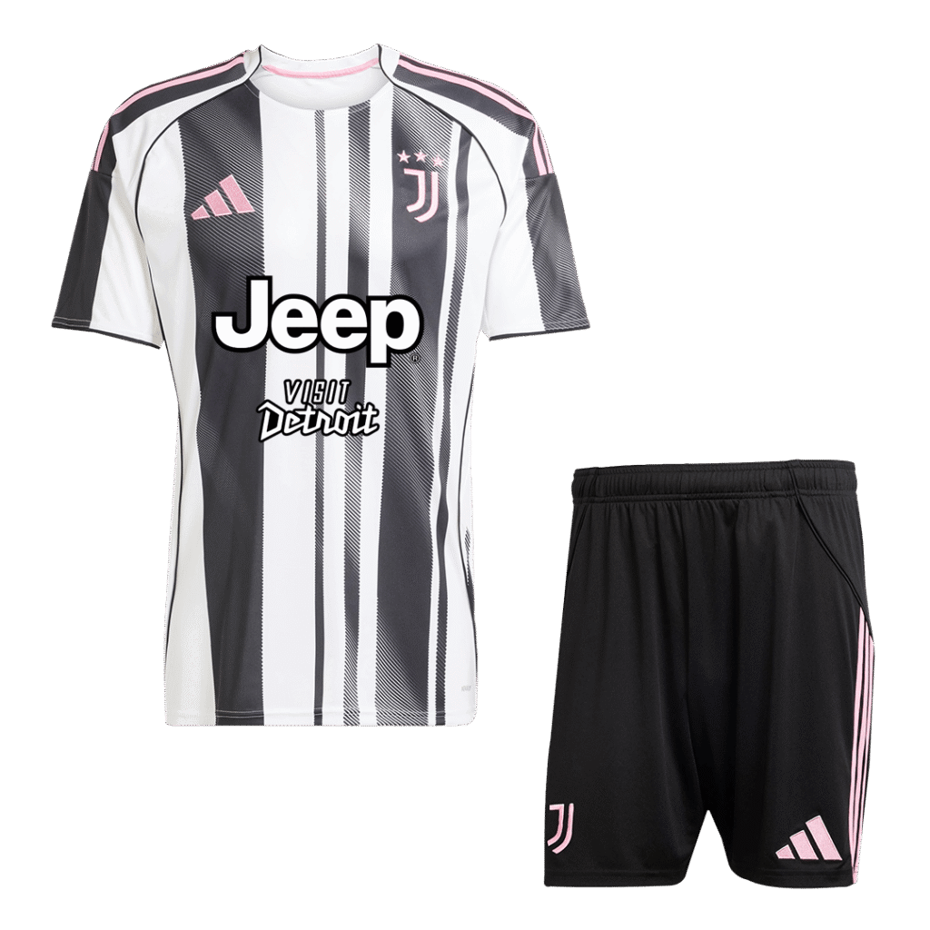 Juventus Jeep x Visit Detroit Sponsor Home Soccer Jersey Kit(Jersey+Shorts) 2025/26 Black&White