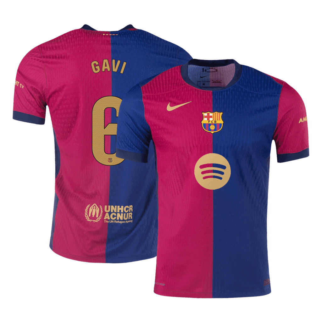 Authentic GAVI #6 Barcelona Home Soccer Jersey 2024/25 - Spotify Logo Without Text