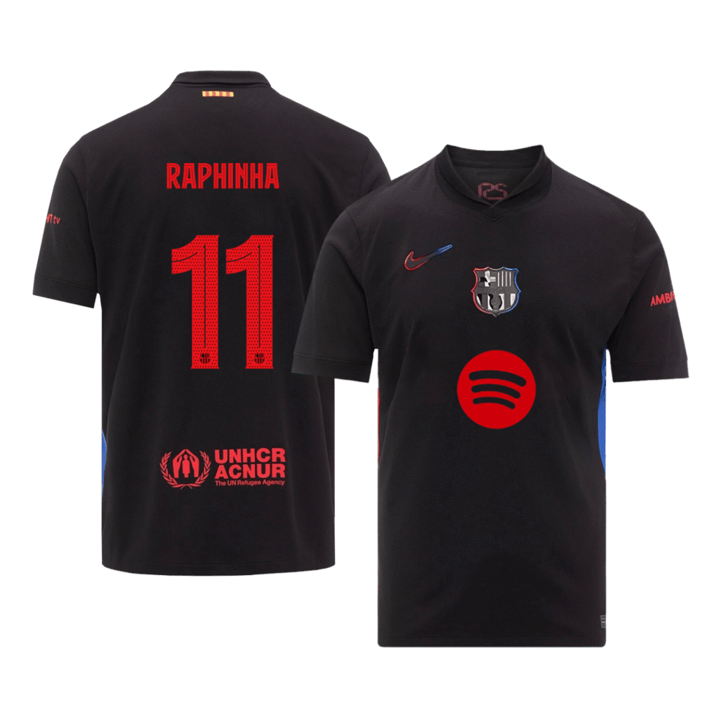 RAPHINHA #11 Barcelona Soccer Jersey Away Shirt 2024/25 - UCL (Spotify Logo Without Text)