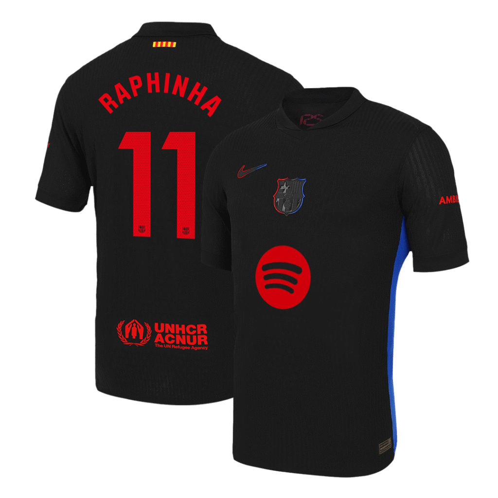 Authentic RAPHINHA #11 Barcelona Soccer Jersey Away Shirt 2024/25 Spotify Logo Without Text