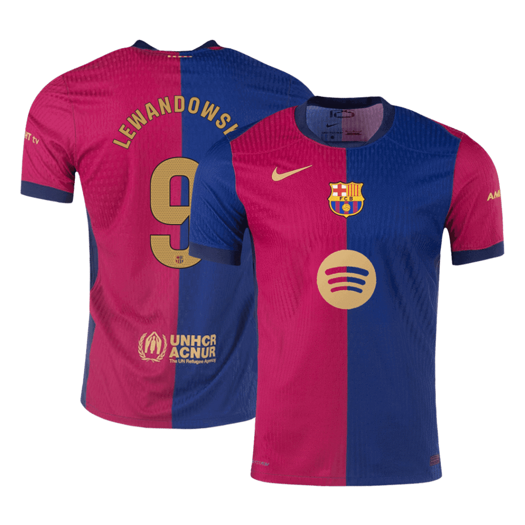 Authentic LEWANDOWSKI #9 Barcelona Home Soccer Jersey 2024/25 - Spotify Logo Without Text