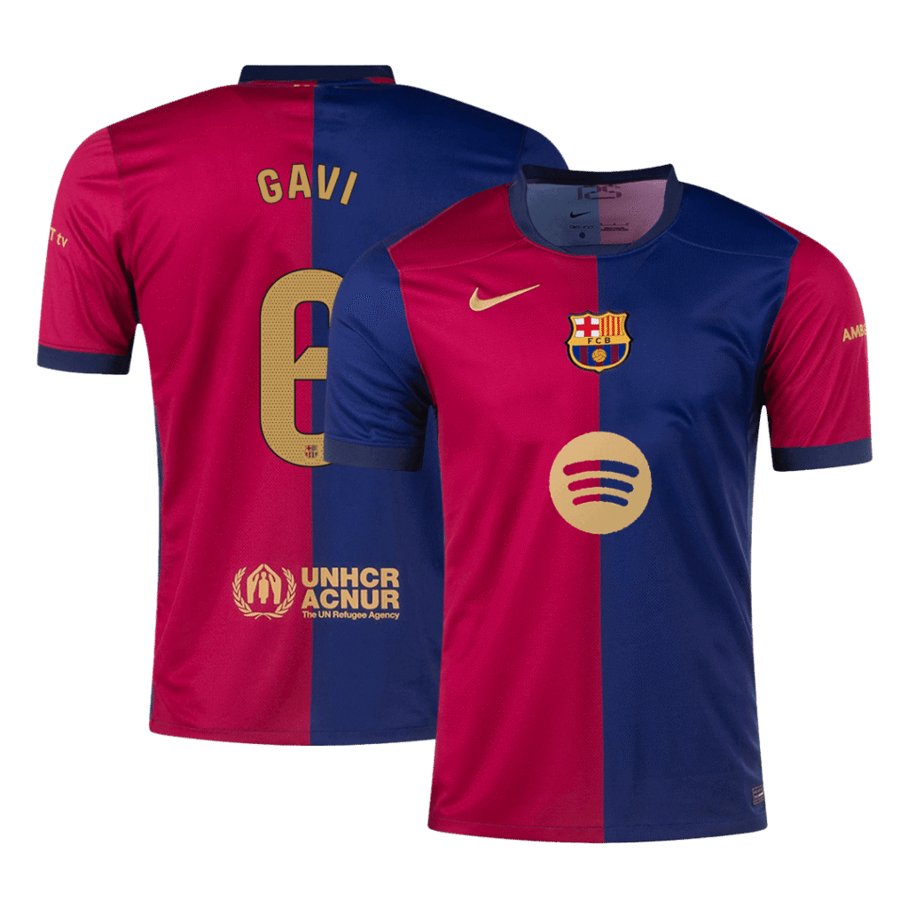 Barcelona GAVI #6 Jersey Custom Soccer Jersey Home 2024/25 Spotify Logo Without Text