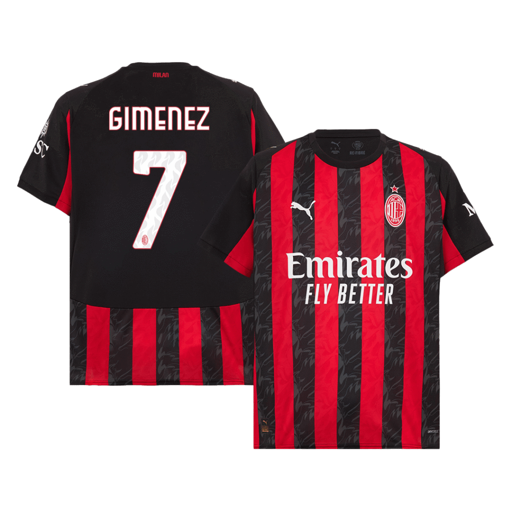 GIMENEZ #7 AC Milan Home Soccer Jersey 2025/26 Red&Black