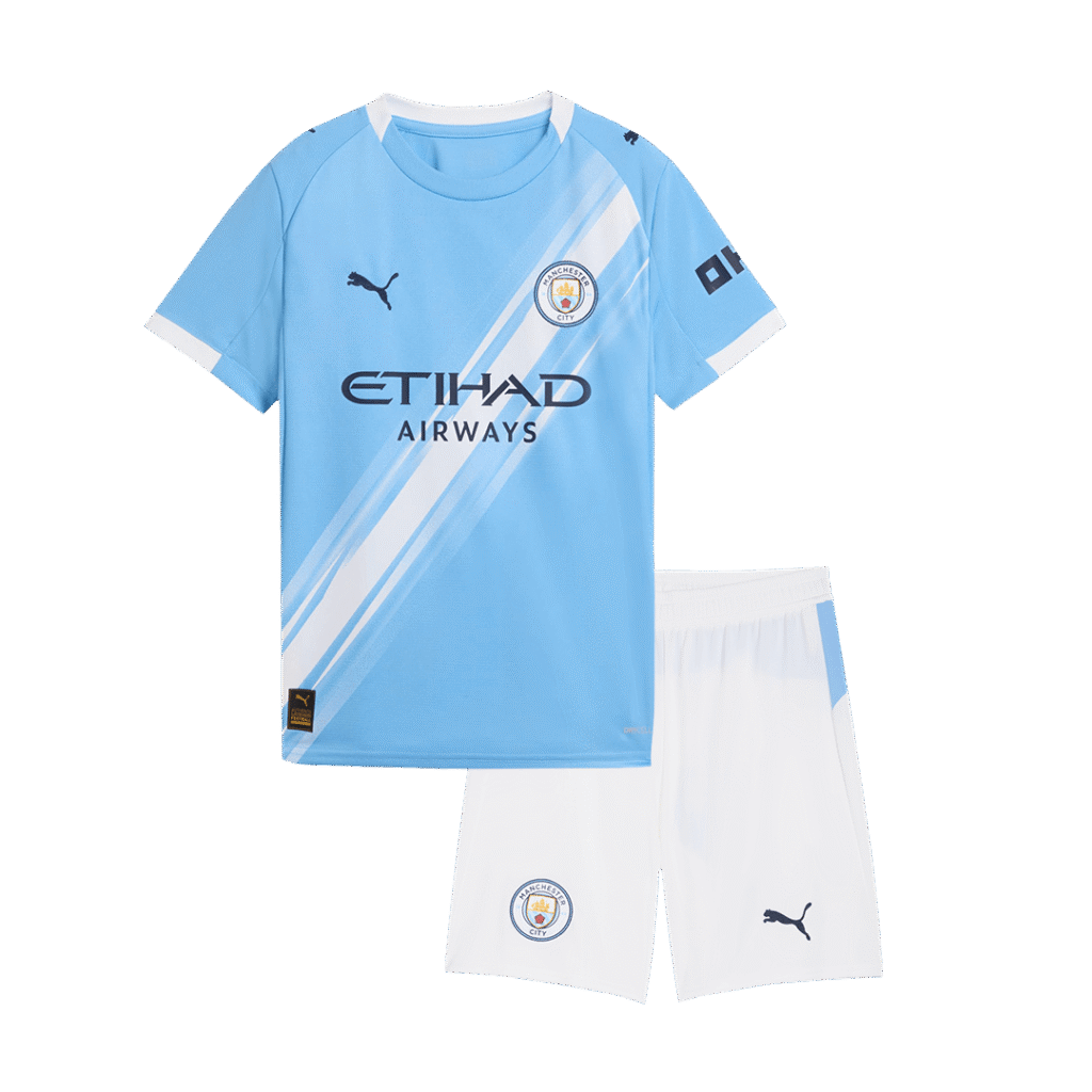 Kid's Manchester City Home Soccer Jersey Kit(Jersey+Shorts) 2025/26 Blue