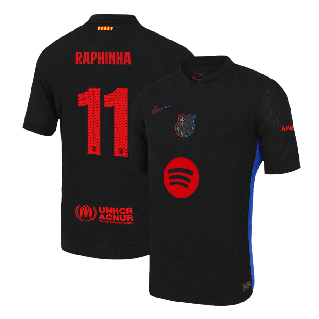 Authentic RAPHINHA #11 Barcelona Soccer Jersey Away Shirt 2024/25 - UCL (Spotify Logo Without Text)