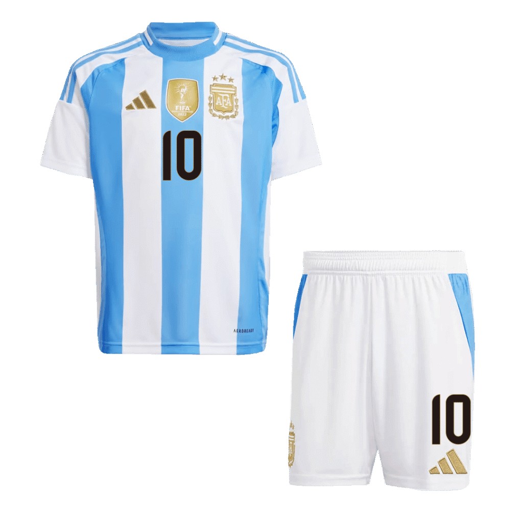 Kids MESSI #10 Argentina Home Soccer Jersey Kit (Jersey+Shorts) 2024