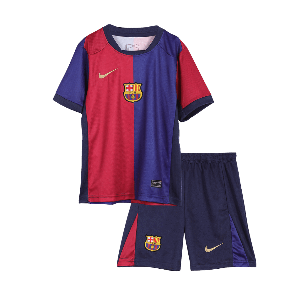 Gift-Kid's Barcelona Home Spotify Logo Without Text Soccer Jersey Kit(Shirt+Shorts) 2024/25