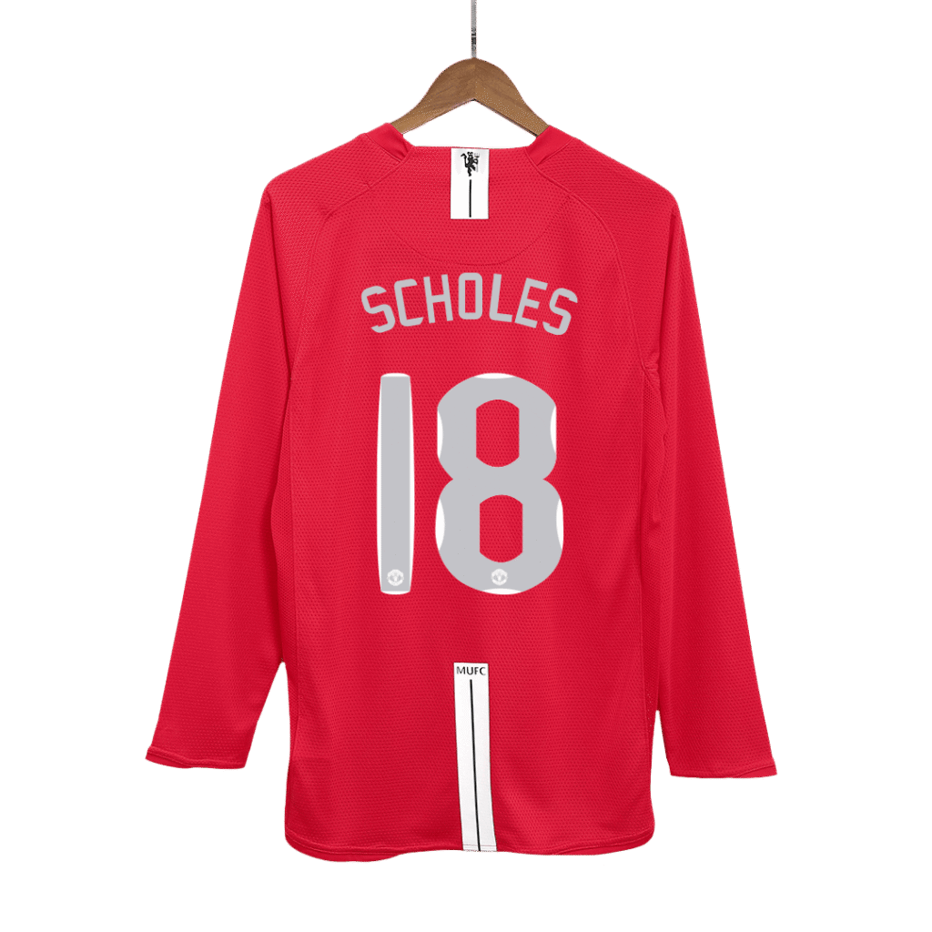 SCHOLES #18 Manchester United Retro Jersey Home Soccer Shirt 2007/08 - UCL Final