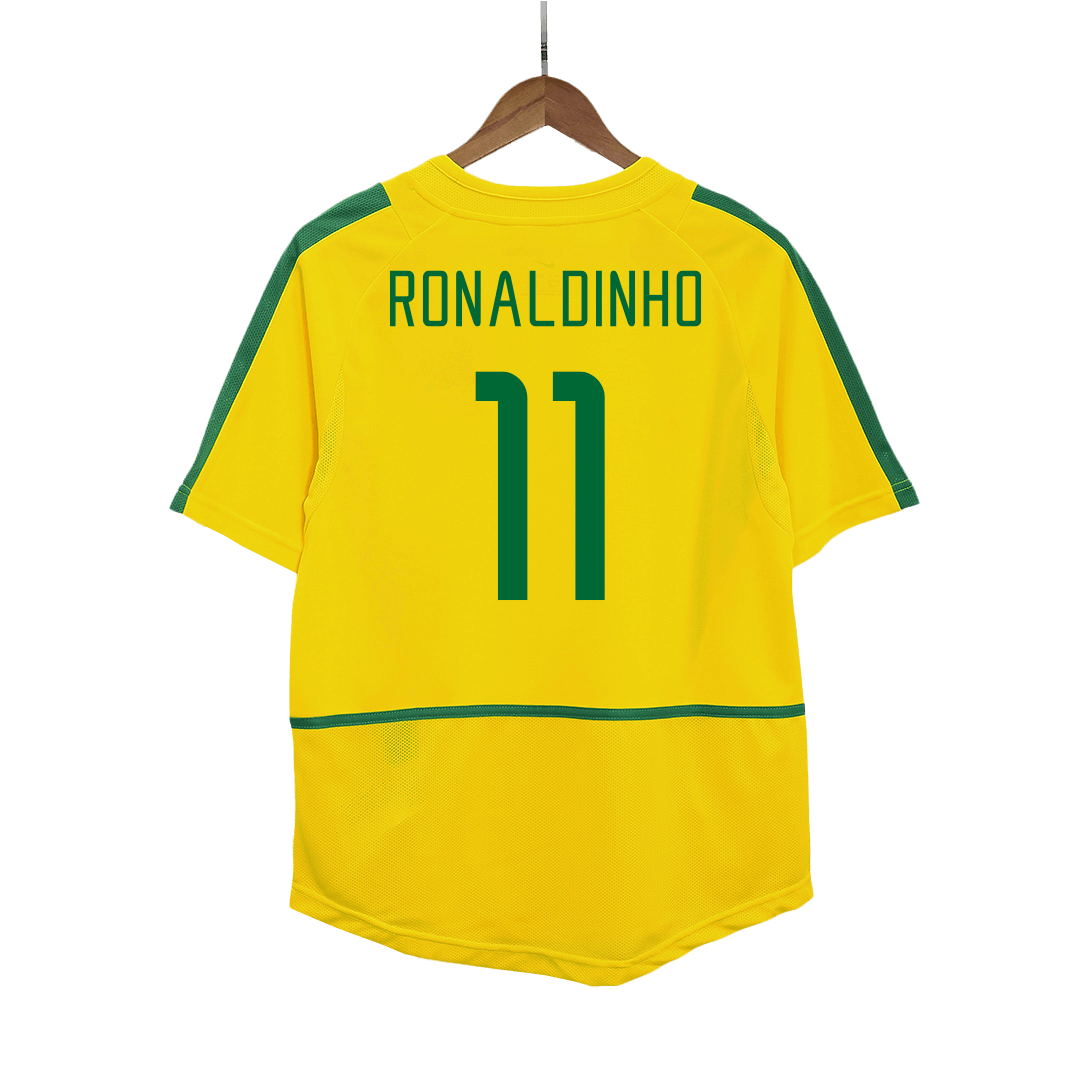 RONALDINHO #11 Brazil Retro Jersey Home Soccer Shirt 2002/03 - Image 2