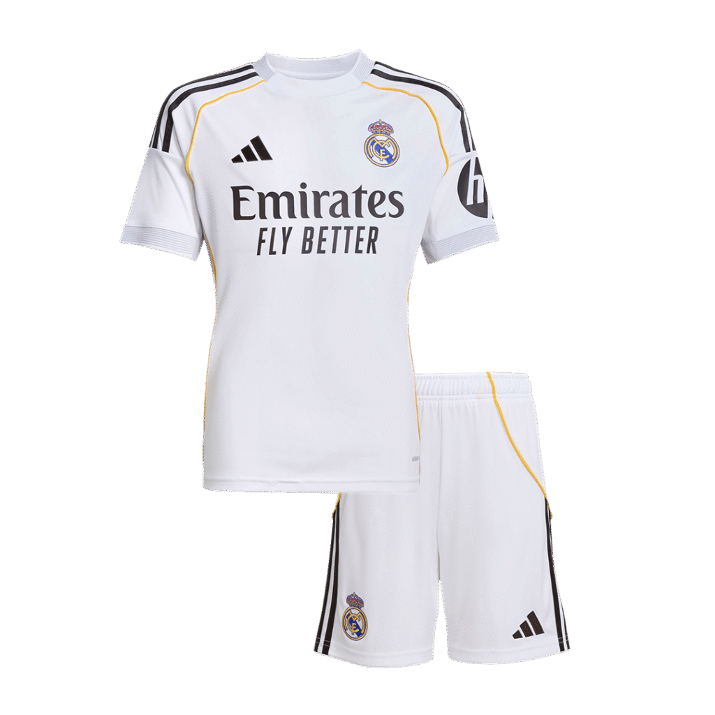Real Madrid Home Kids White Soccer Jerseys Kit 2025/26