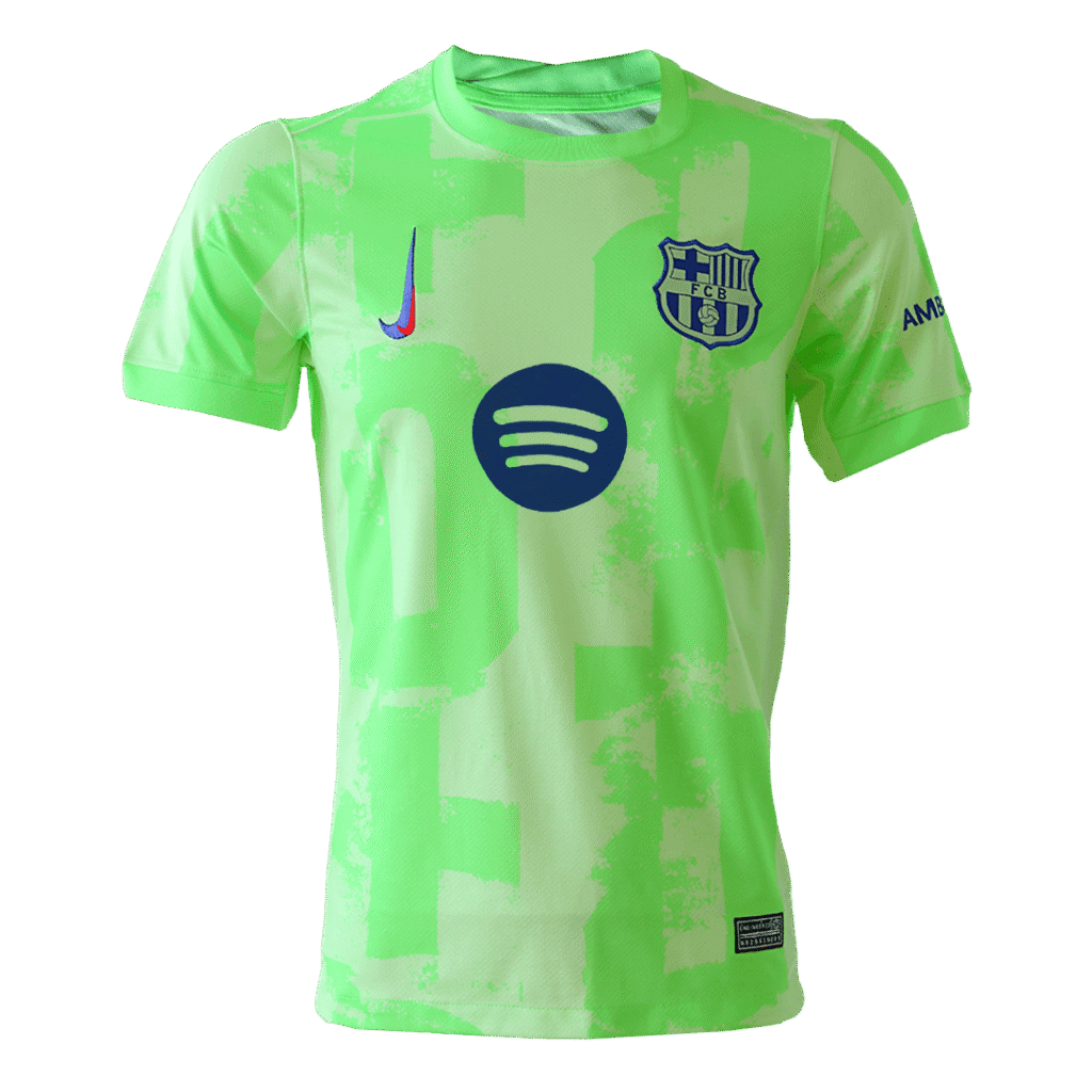 Barcelona Third Away Soccer Jersey Green - UCL (Spotify Logo Without Text)