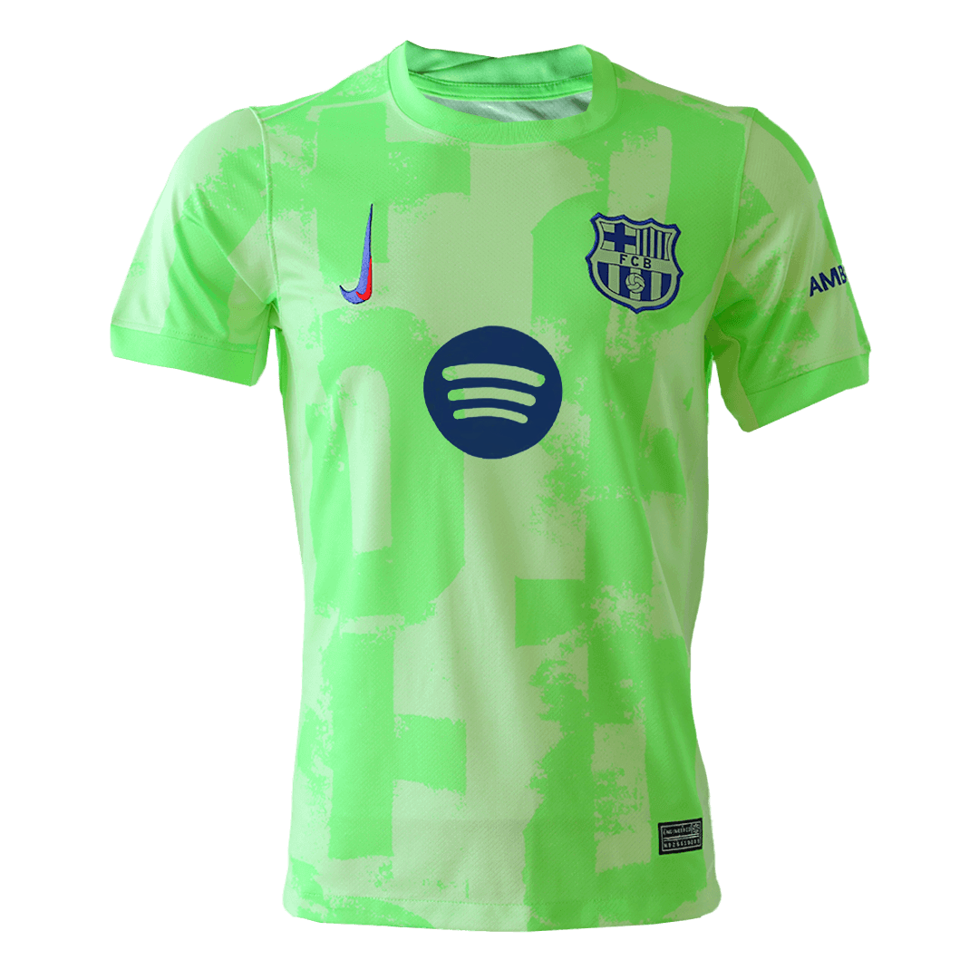 Barcelona Third Away Soccer Jersey Green - UCL (Spotify Logo Without Text)