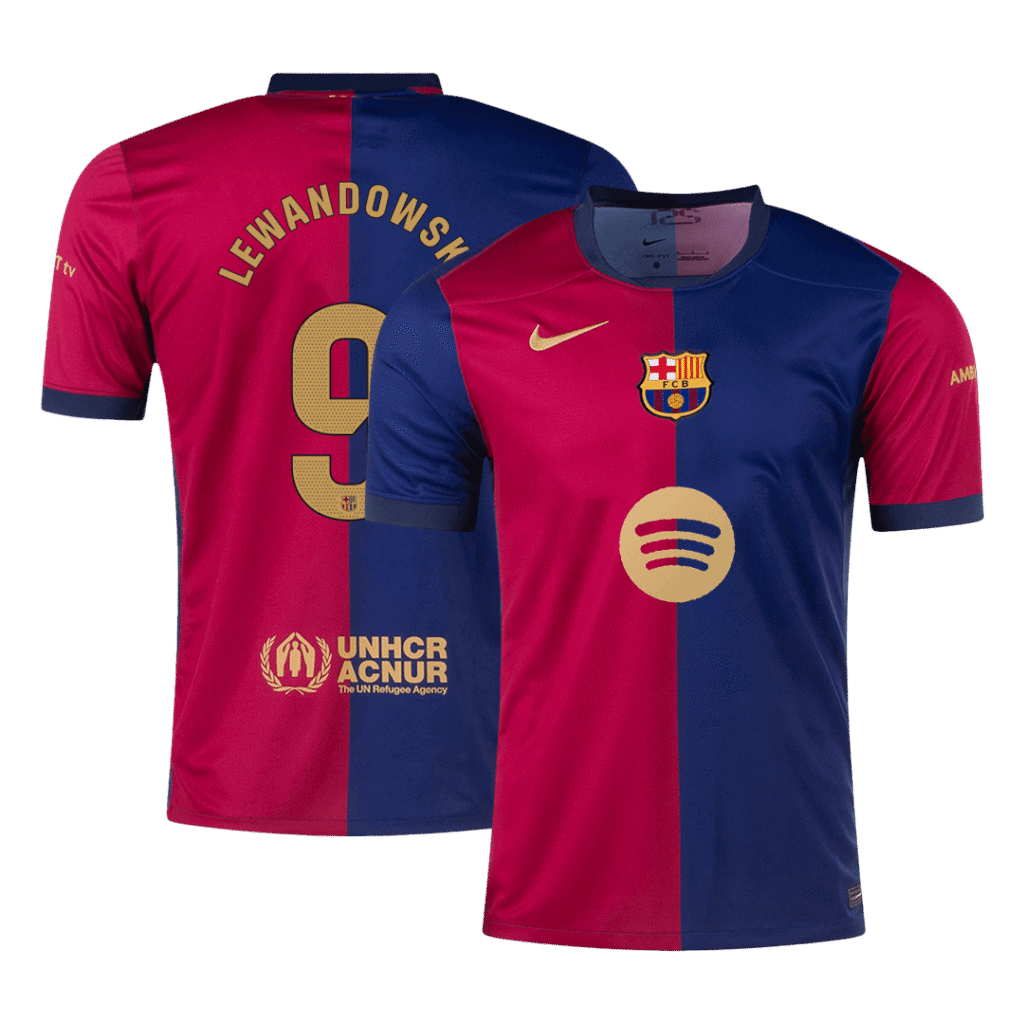LEWANDOWSKI Barcelona Jersey Custom #9 Soccer Jersey Home 2024/25 Spotify Logo Without Text